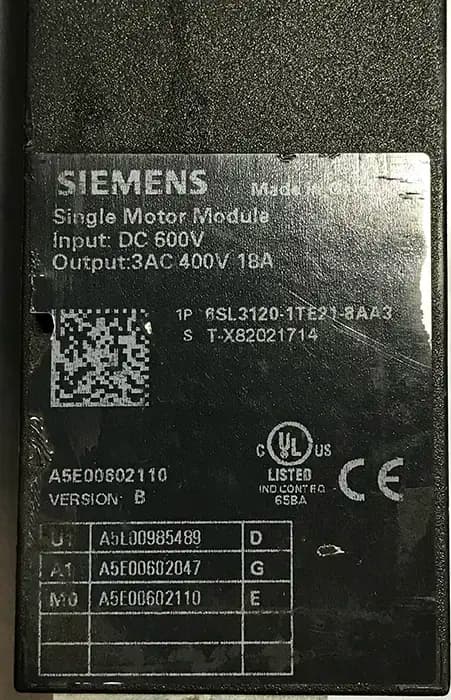 سروو درایو زیمنس 6SL3120-1TE21-8AA3 کارکرده